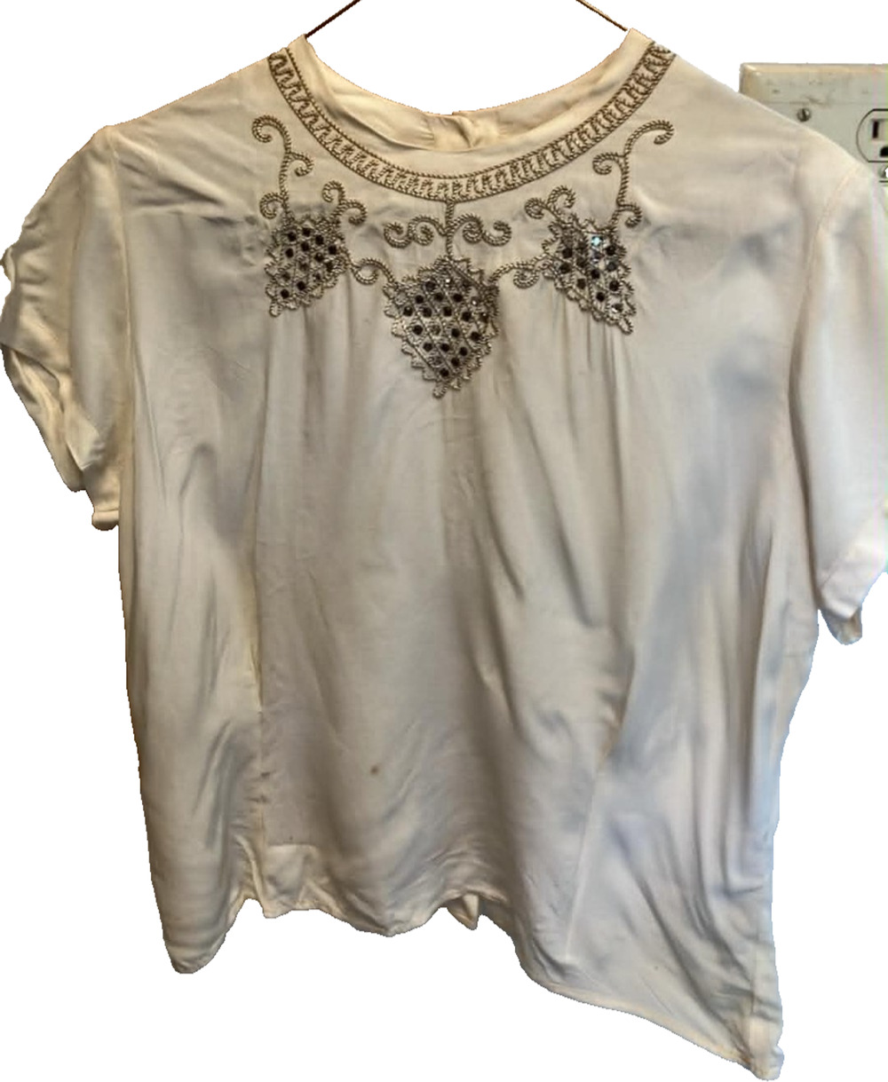1940s Sybil Rhinestone Embellished Blouse Small